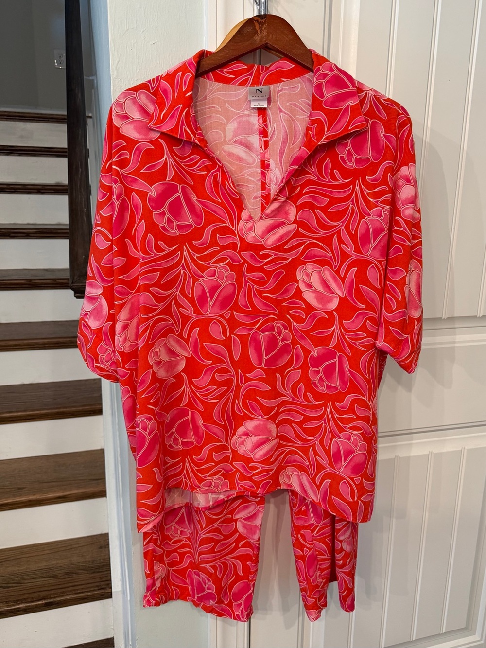Natori XL 2 Piece Resort Set Floral Rayon Lounge Set Pink Orange Tropical